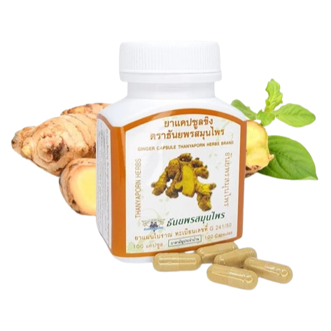 Thanyaporn Herbs - Ginger Capsule - Reduce Blood Cholesterol Levels - Prevent Blood Clots and Help Reduce the Risk of Myocardial Infarction - 100 Capsules - Made in Thailand