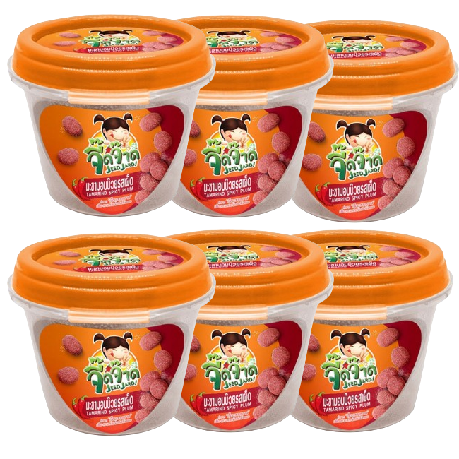 Jeedjad - Baked Tamarind with Plum - Spicy Flavor 50 g. (Pack of 6)
