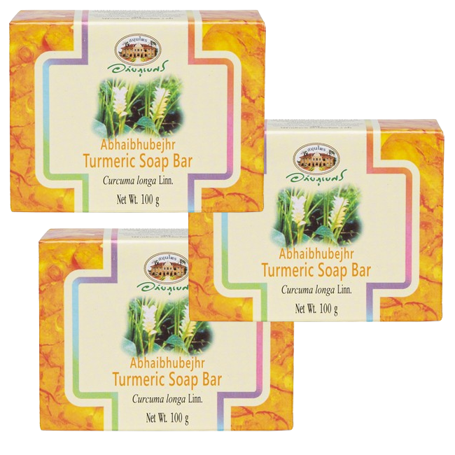Abhaibhubejhr - Turmeric Soap Bar 100 g. (Pack of 3) - Made in Thailand