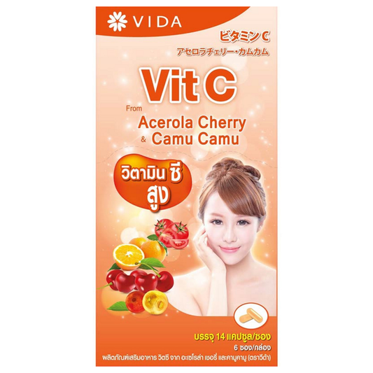 Vida - Vit C - Vitamin C from Acerola Cherry and Camu Camu (84 Capsules) - Made in Thailand