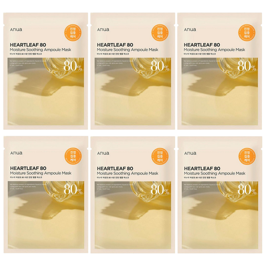 Anua - Heartleaf 80 Moisture Soothing Ampoule Mask 27ml. (Pack of 6)