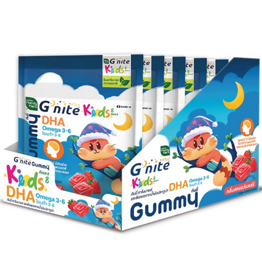 Handy Herb - Gnite Kids Gummy Jelly, DHA, Omega 3, Strawberry flavor (Pack of 6 sachets, 6 pcs. per sachet)