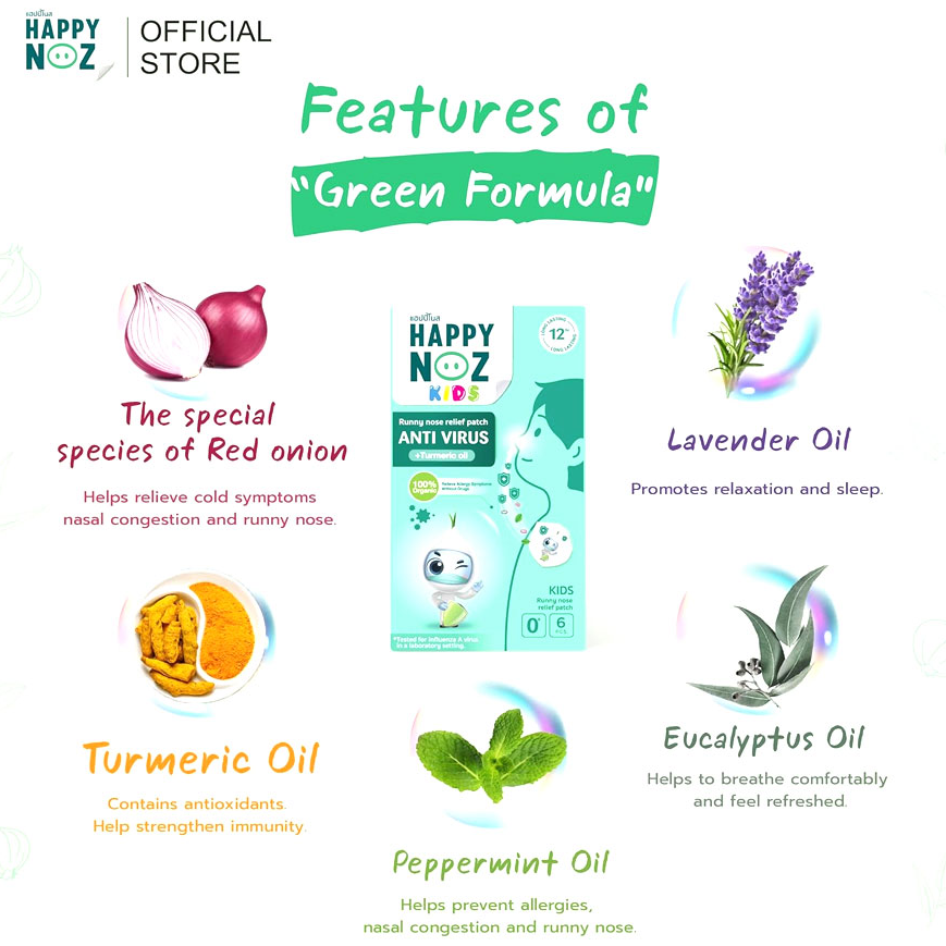 Happy Noz - Kids - Green Fragrance Formula (Pack of 3 x 6 patches)