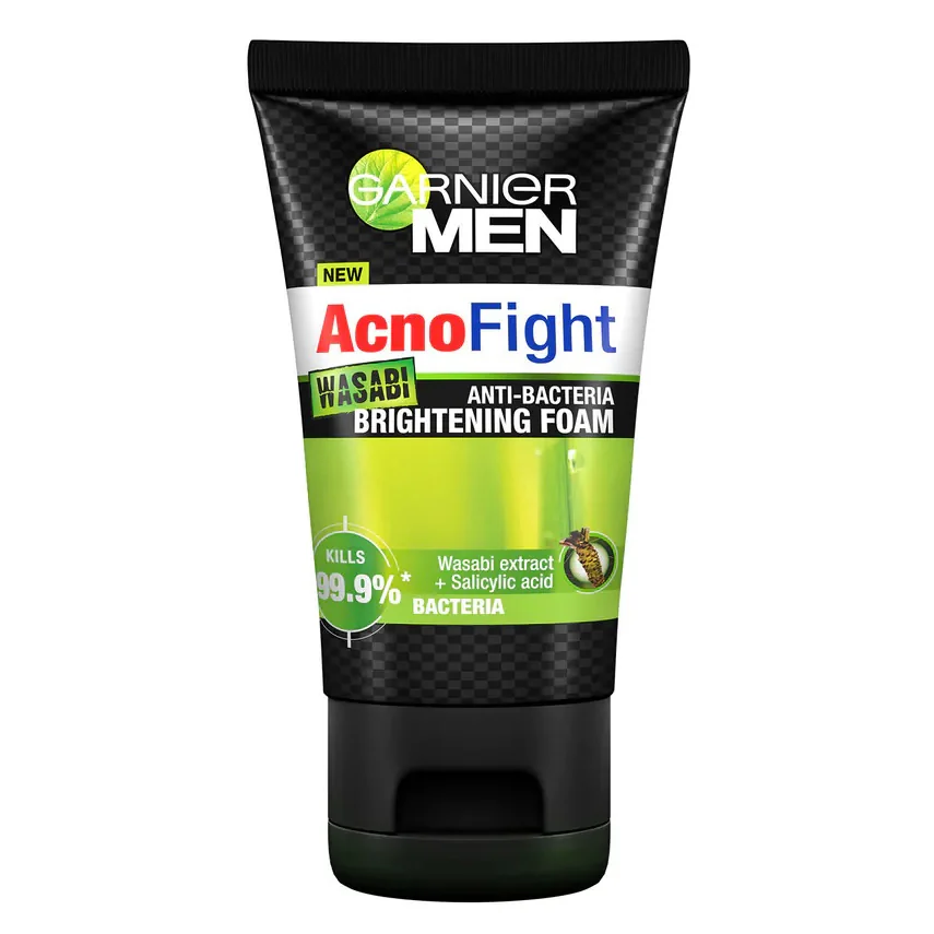 Garnier Men - Acno Fight - Anti-Bacteria Wasabi Brightening Foam 100 ml - Made in Indonesia