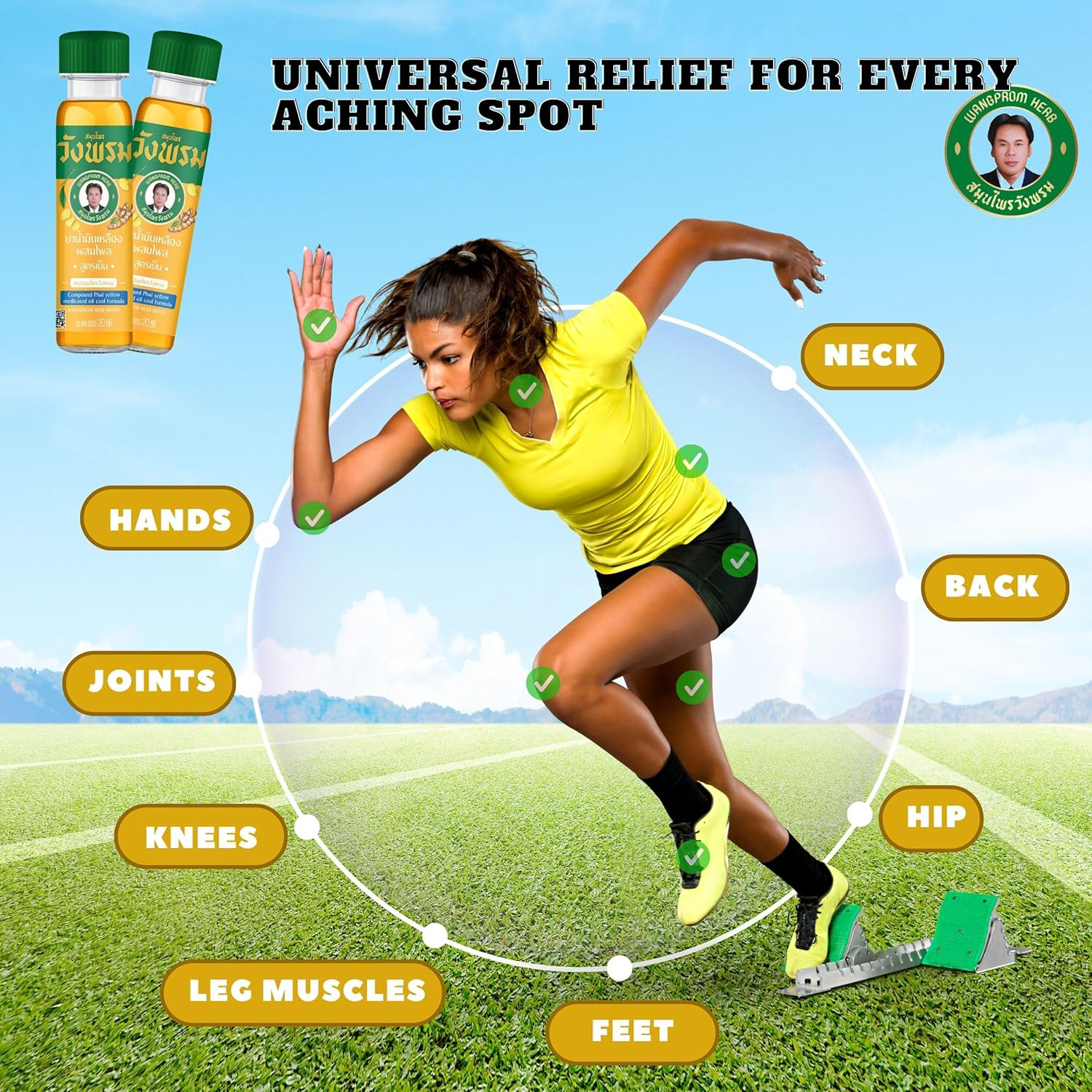 Wang Prom  - Yellow Herbal Massage Oil 20 ml. (Pack of 3) - Made in Thailand