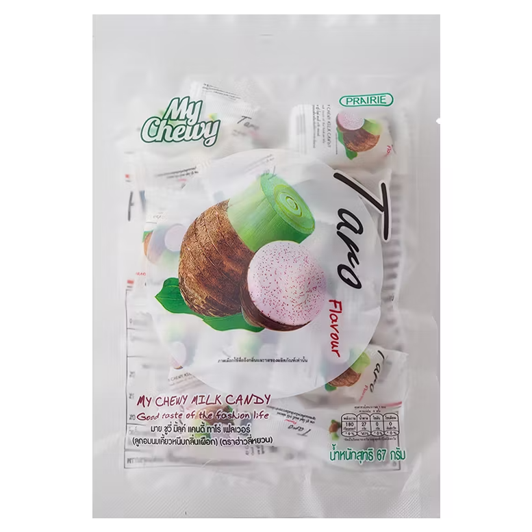 My Chewy - Milk Candy Taro Flavor 67 g, Milk Corn Flavored Chewy Candy 67 g, Milk Strawberry Chewy Candy 67 g, Milk Watermelon Flavored Chewy Candy 67 g (Pack of 4 Mix)