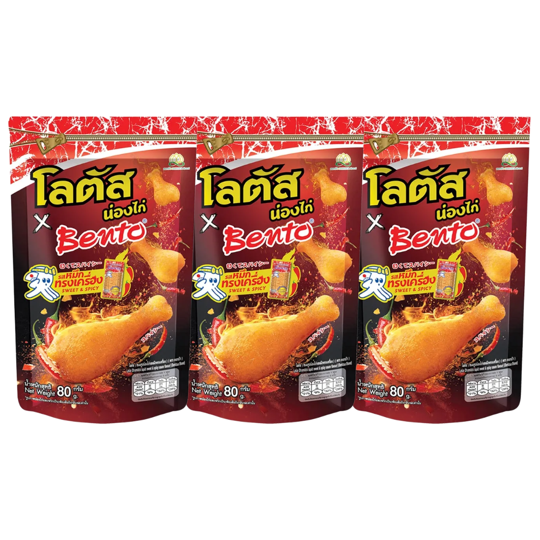 Lotus x Bento - Chicken Leg Snack - Squid Flavor 80g. (Pack of 3)