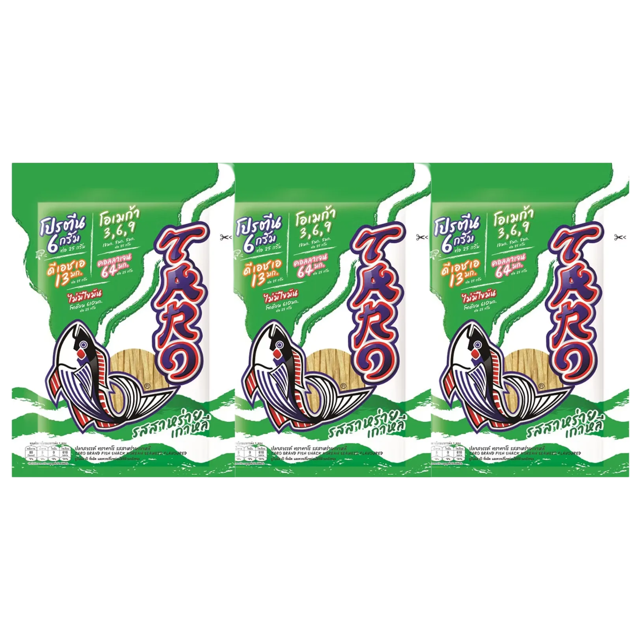 Taro - Korean Seaweed Flavored Fish Snack 20g. (Pack of 3)