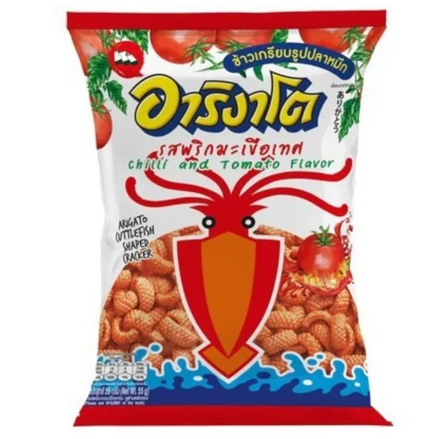 Arigato - Squid Crackers - Original, Grilled Squid, Chili and Tomato, Stir-Fried Clams, Spicy Shrimp Sauce - (Pack of 5 Mix - 50g. each)
