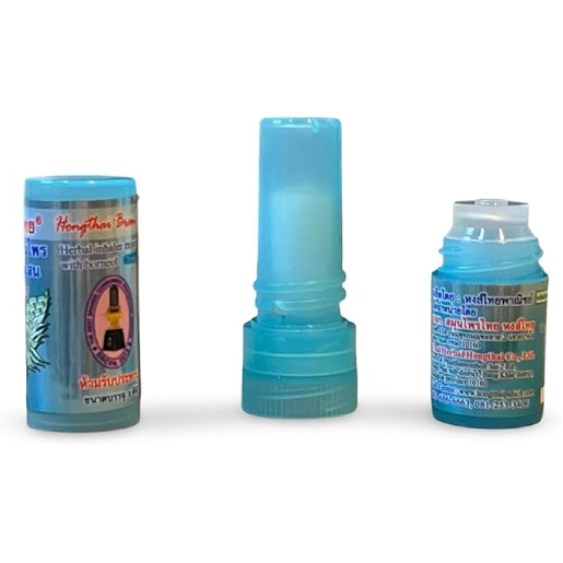 Hong Thai - Traditional Compound Thai Herbal Inhalers Yadom - Nasal Inhalants - Tube Type (Pack of 2 - Blue camphor & Green Herbs Formula 1) - Made in Thailand