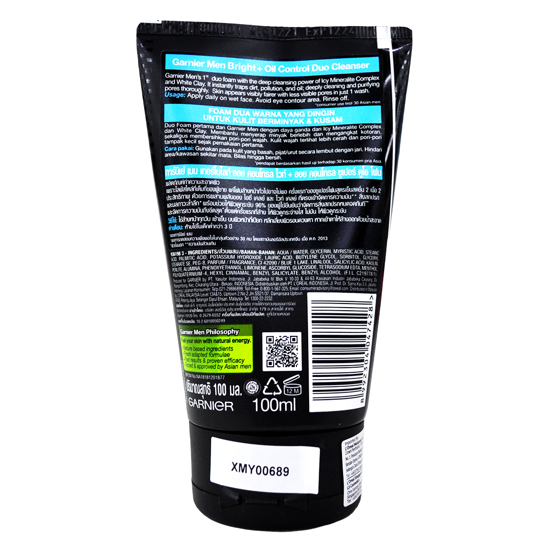 Garnier Men - Oil Control - Bright Super Duo Foam 100 ml - Made in Indonesia