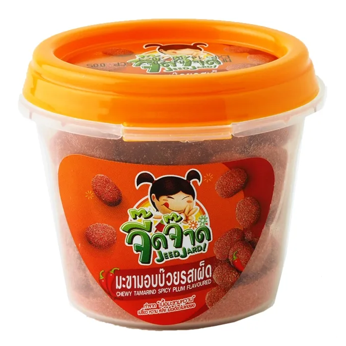 Jeedjad - Baked Tamarind with Plum - Spicy Flavor 50 g. (Pack of 6)