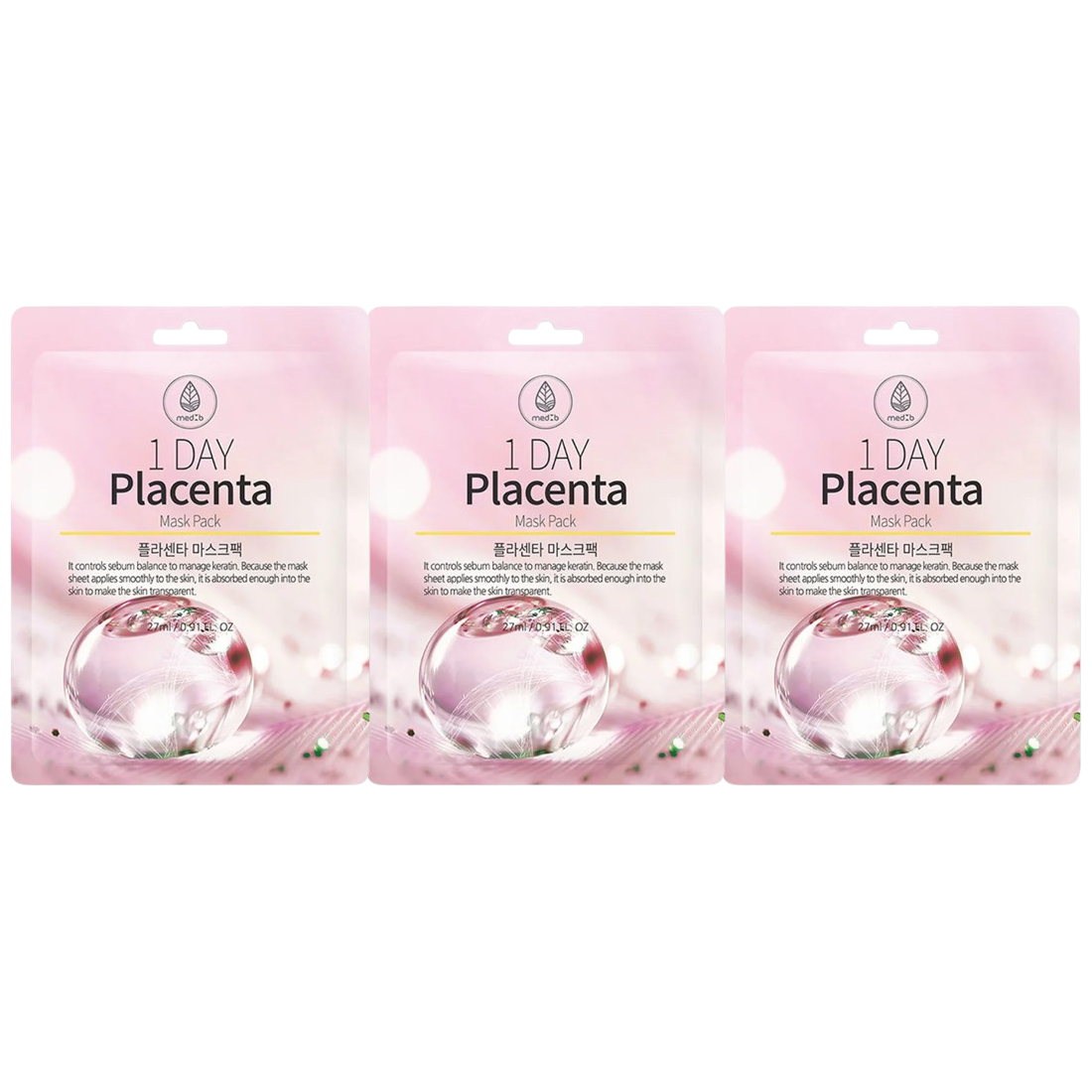 MEDB - 1 Day Placenta Mask Pack 27ml. (Pack of 3)