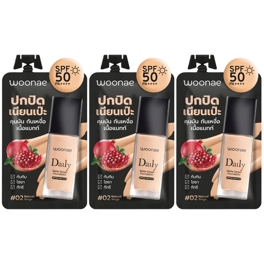 Woonae - Daily Matte Serum Foundation SPF50 PA++++ 8g. (Pack of 3)