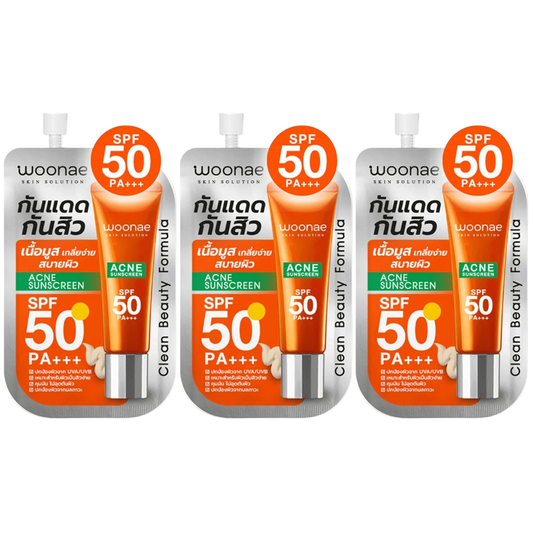Woonae - Acne Sunscreen SPF50 PA+++ 8g. (Pack of 3)