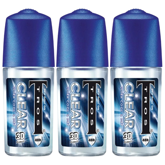 TROS - Deo Roll On Clear Ultra Cool & Dry 45ml. (Pack of 3)