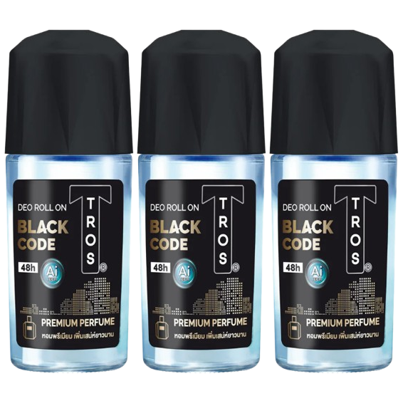 TROS - Deo Roll On Black Code 45ml. (Pack of 3)