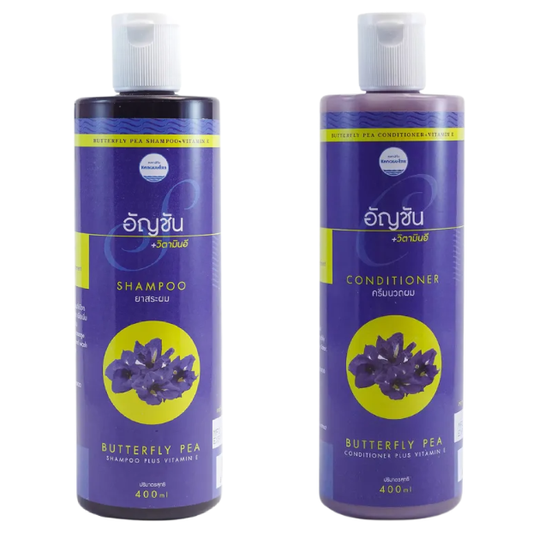 Kongkaherb - Butterfly Pea Shampoo + Conditioner with Vitamin E, each 400ml.