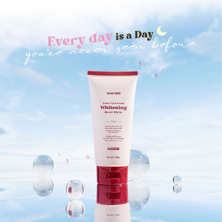 Worshi - Tone UP Cream Whitening Real Skin SPF50 PA++, #02 Waffle Honey 65g.