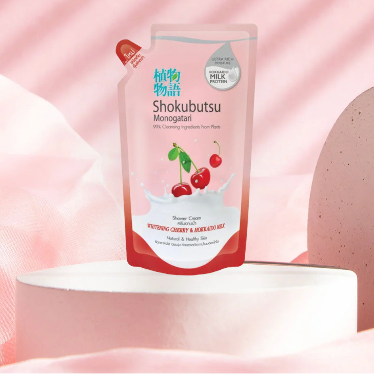 Shokubutsu - Monogatari Whitening Cherry And Hokkaido Milk Shower Cream Refill 500ml.