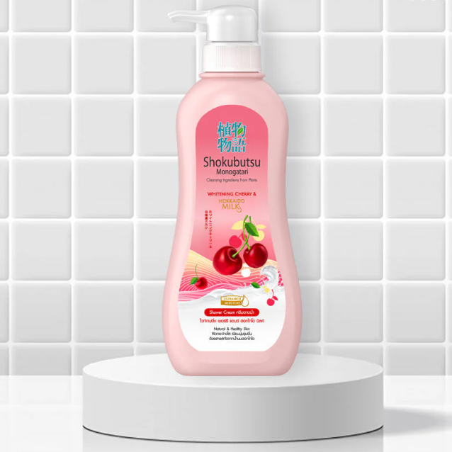 Shokubutsu - Monogatari Whitening Cherry And Hokkaido Milk Shower Cream 500ml.