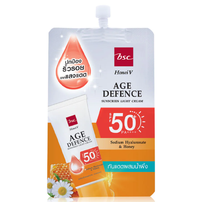 BSC - Honei V, Age Defence Sunscreen Light Cream SPF50+ PA++++ 8g. (Pack of 3)