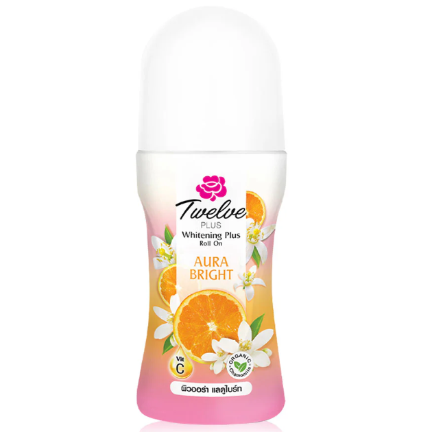 Twelve - Plus Whitening Plus Roll On, Aura Bright, Orange Vit C 40ml. (Pack of 2)