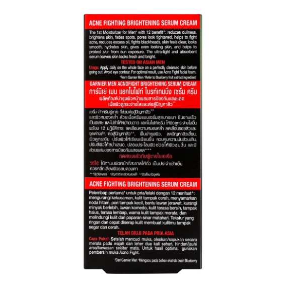 Garnier Men - Acno Fight - Acne Fighting Brightening Serum Cream 40 ml - Made in Indonesia