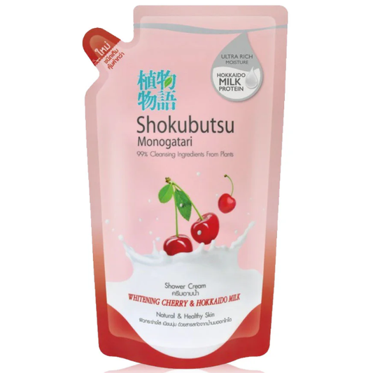 Shokubutsu - Monogatari Whitening Cherry And Hokkaido Milk Shower Cream Refill 500ml.
