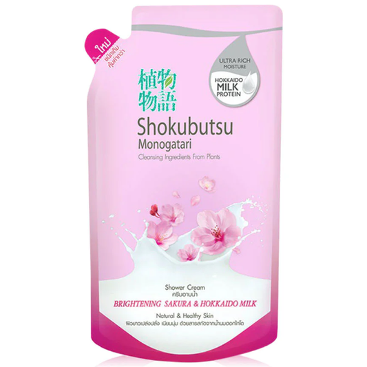 Shokubutsu - Monogatari Brightening Sakura And Hokkaido Milk Bath Refill 500ml.