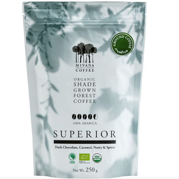 Mivana - Superior, Roasted Organic Shade Grown Forest Coffee 100% Arabica (Dark Chocolate,Caramel, Nutty & Spices) 250g.