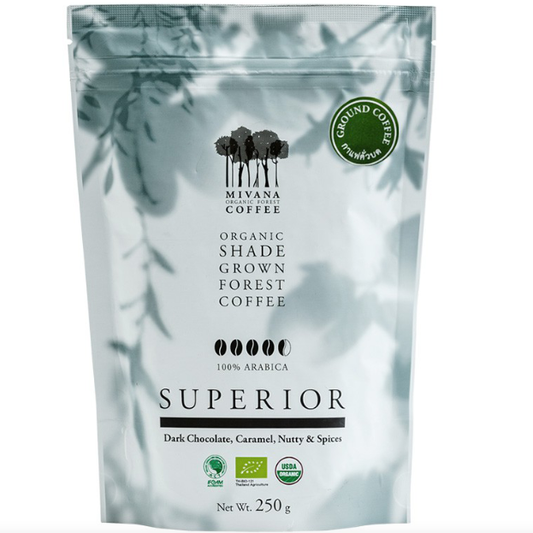 Mivana - Superior, Roasted Organic Shade Grown Forest Coffee 100% Arabica (Dark Chocolate,Caramel, Nutty & Spices) 250g.