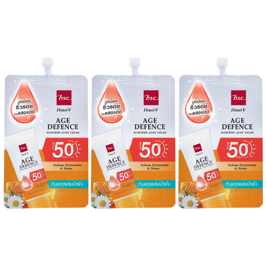 BSC - Honei V, Age Defence Sunscreen Light Cream SPF50+ PA++++ 8g. (Pack of 3)