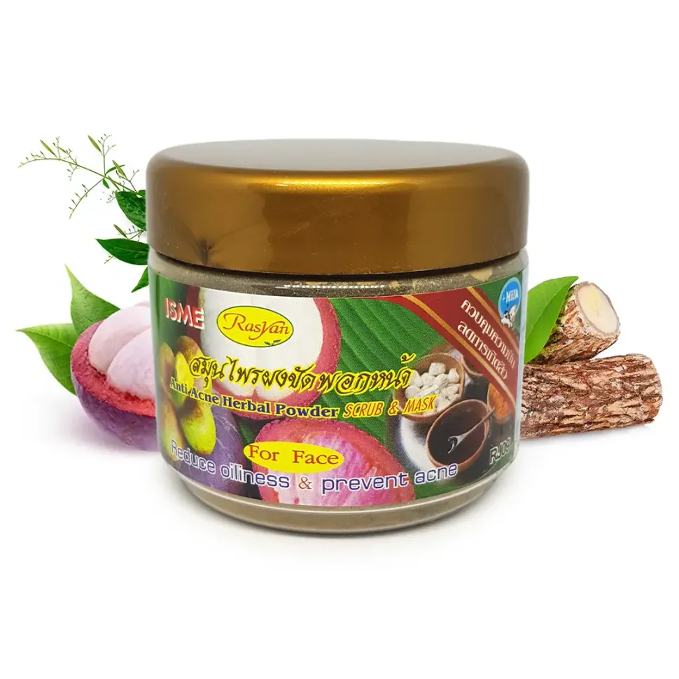 ISME - Anti Acne Herbal Powder, Face Scrub & Mask with Mangosteen Peel and Andrapetosa 80g.