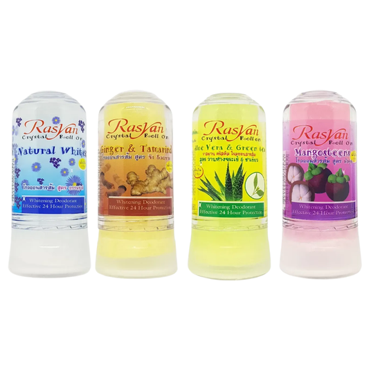 ISME - Crystal Roll-On Alum, Natural White, Ginger & Tamarind, Aloe Vera & Green Tea, Mangosteen 80g. (Mix of 4 Scents)