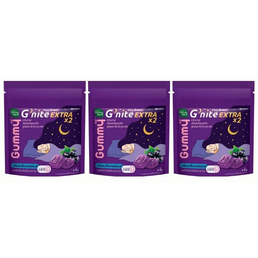 Handy Herb - Gnite Extra X2 Gummy Jelly, Chamomile, Red Reishi Mushroom Extract  and L-Theanine X2, Sleep Fast Blackcurrant flavor (Pack of 3 sachets, 4 pcs. per sachet)
