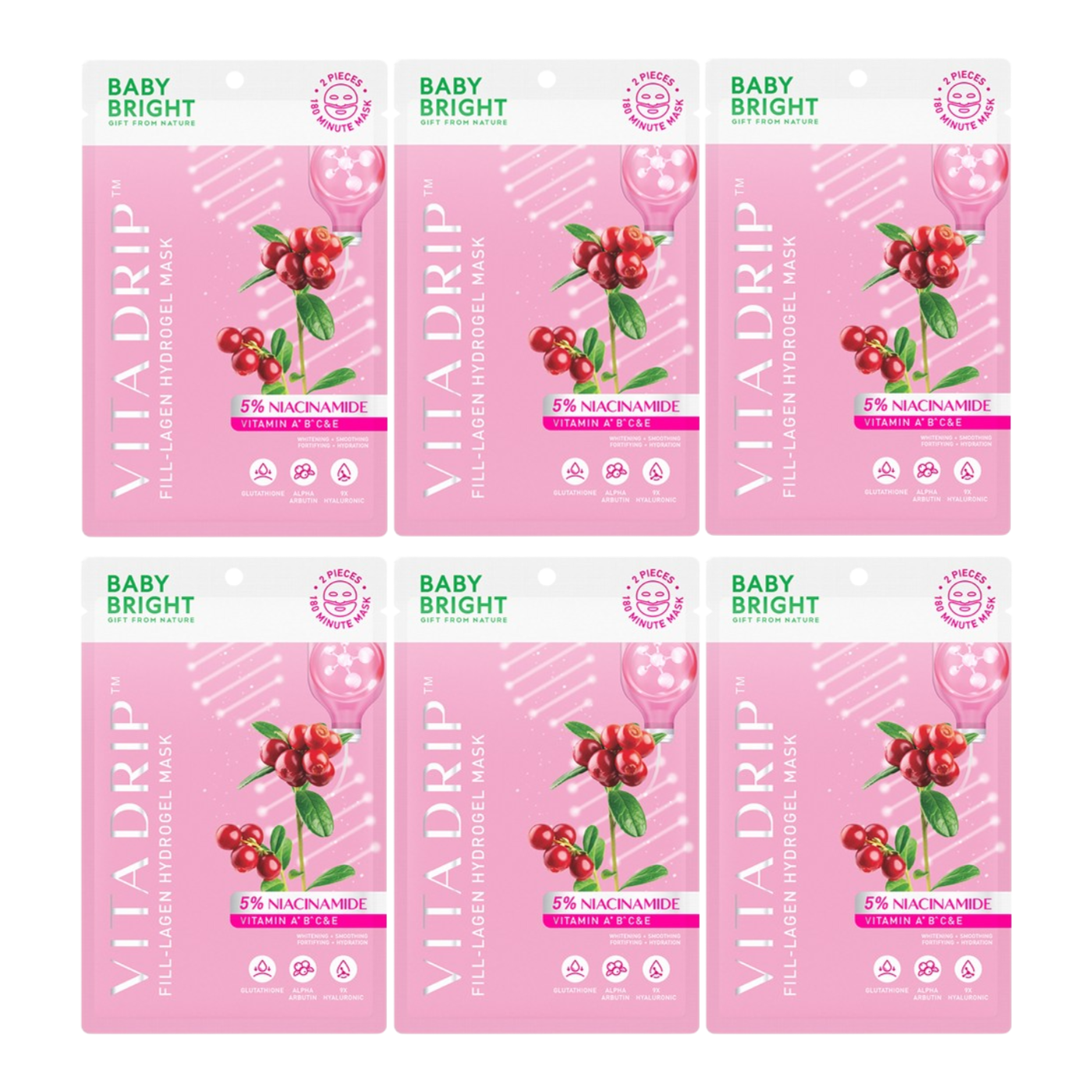 Baby Bright - Vita Drip Fill-lagen Hydrogel Mask 20g. (Pack of 6)