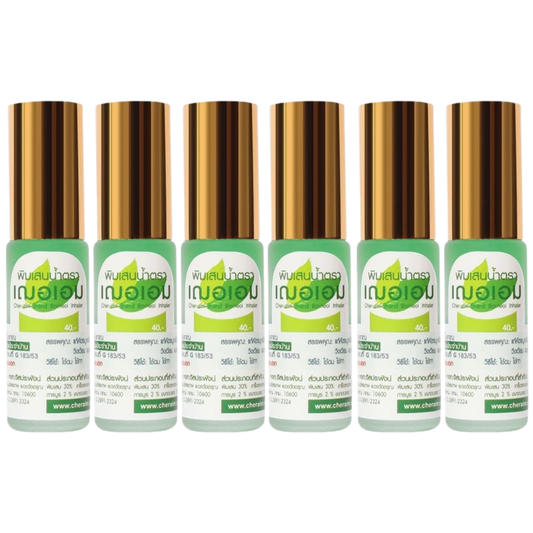 Cher-aim - Green Herbal Inhaler Nasal Borneol Oil Roller 5ml. (Pack of 6) - Yadom - Relieve Congestion Dizzy - Made in Thailand