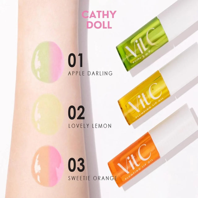 Cathy Doll - Vit C Plumping Lip Oils - Apple Darling, Lovely Melon and Sweetie Orange 2.4g. each (Pack of 3 Mix)