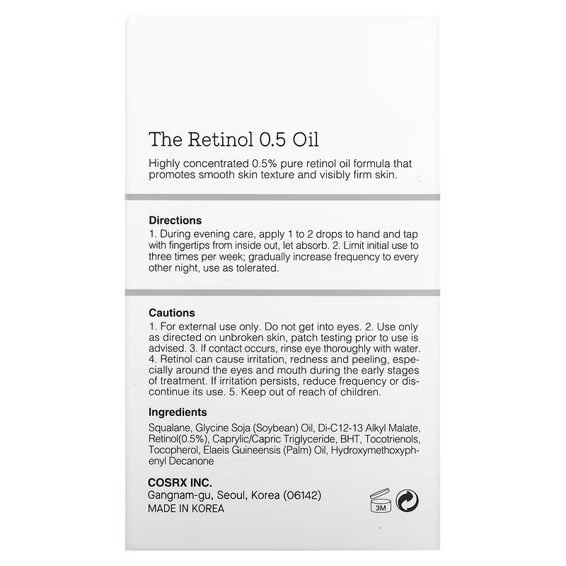 COSRX - The Retinol 0.5 Oil, Super Vitaming E + Squalane 20ml.