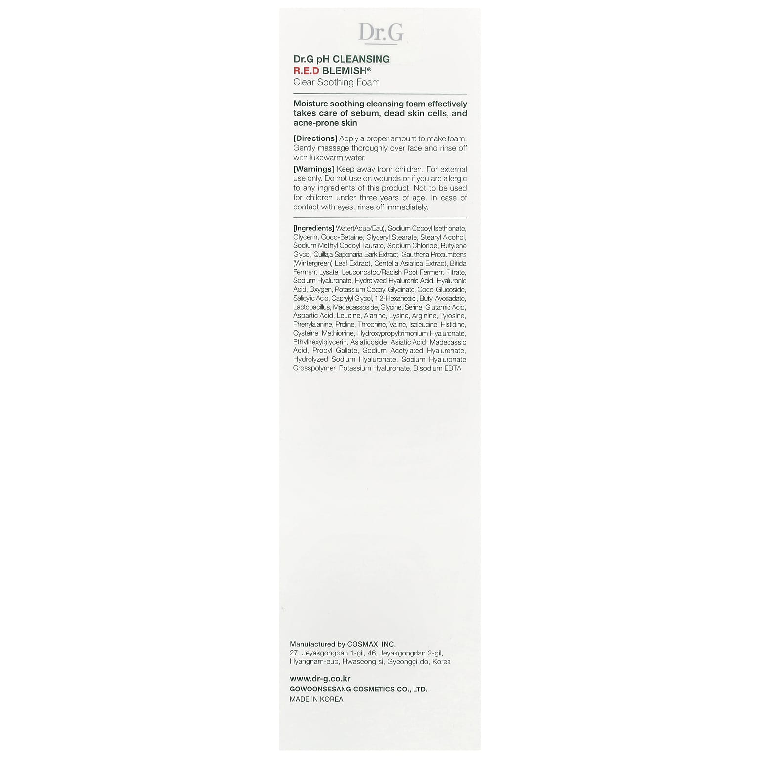 Dr.G - R.E.D Blemish Clear Soothing Foam pH Cleansing Formula 150ml.