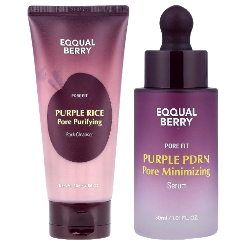 EQQUALBERRY - Bundle of: 1x Purple Rice Pore Purifying Pack Cleanser 130g. + 1x Purple PDRN Pore Minimizing Serum 30ml.