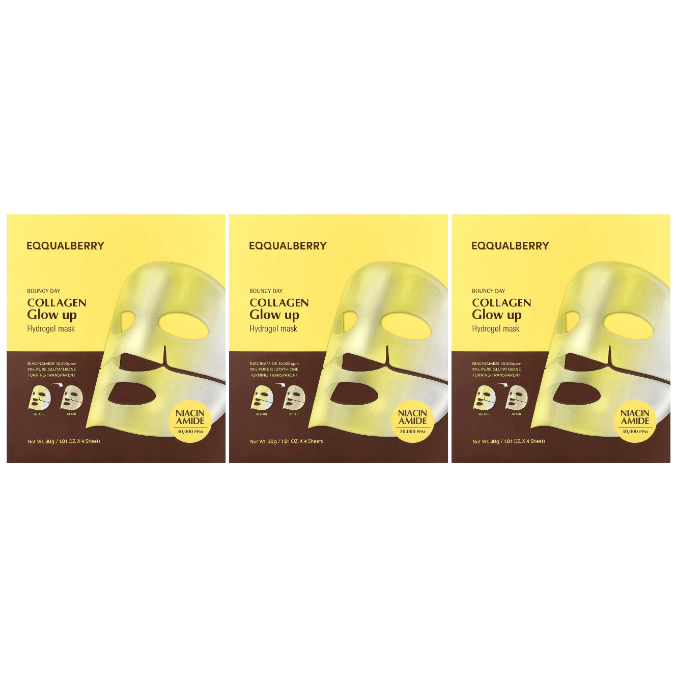 EQQUALBERRY - Collagen Glow Up Hydrogel Mask 30g. (Pack of 3)