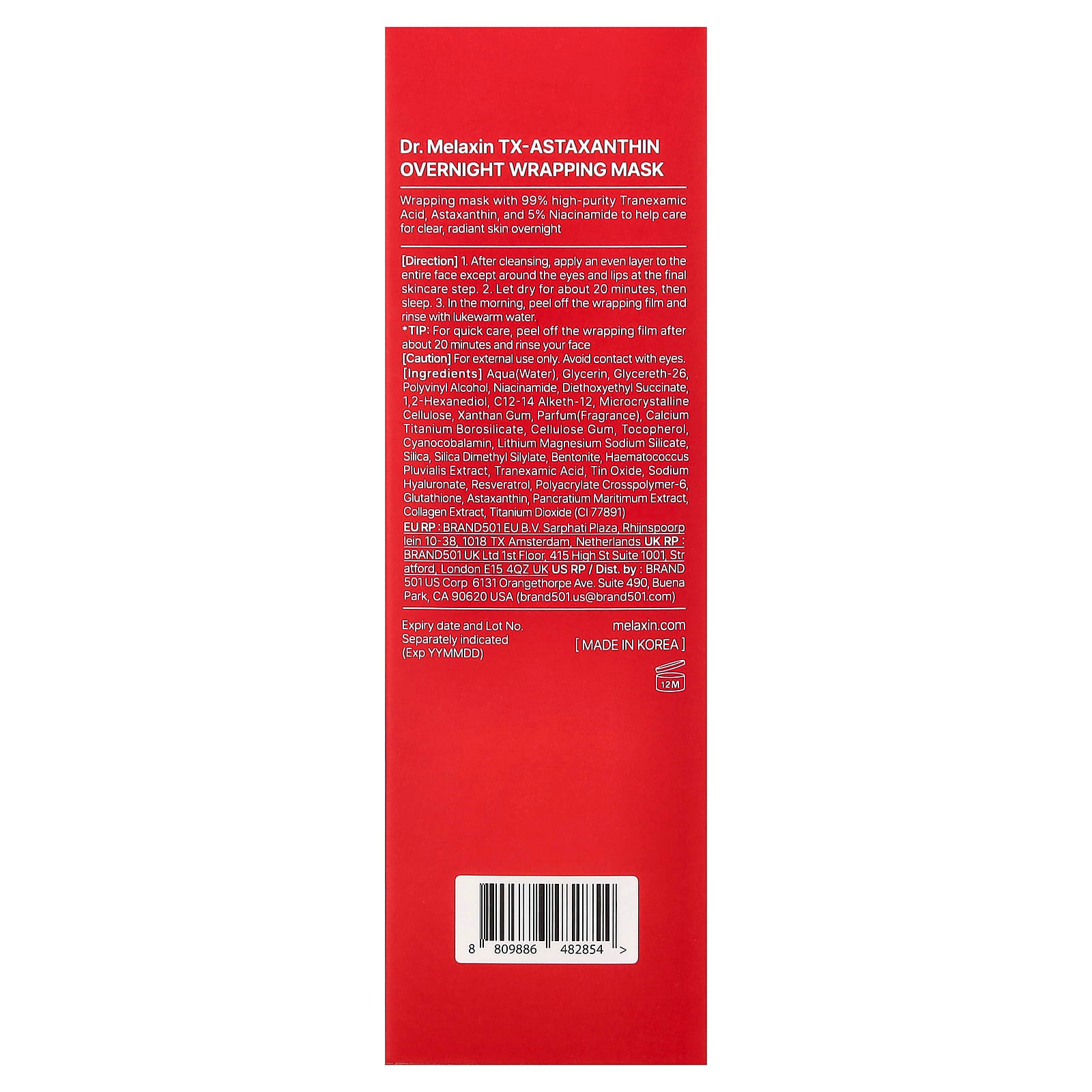Dr.Melaxin - TX Astaxanthin Overnight Wrapping Mask with Tranexamic and Niacinamide 80ml.
