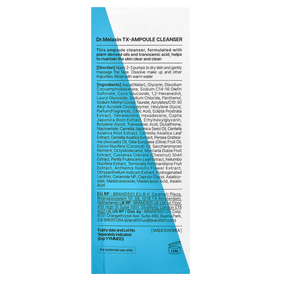 Dr.Melaxin - TX Ampoule Cleanser with Tranexamic Acid, Dye-Free and Hypoallergenic 100ml.