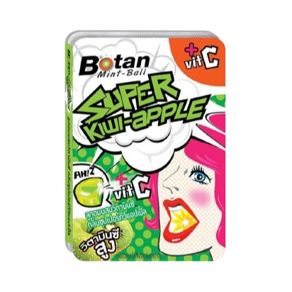 Botan - Vitamin C Candy - Super Kiwi Apple 17.5g. (Pack of 18)