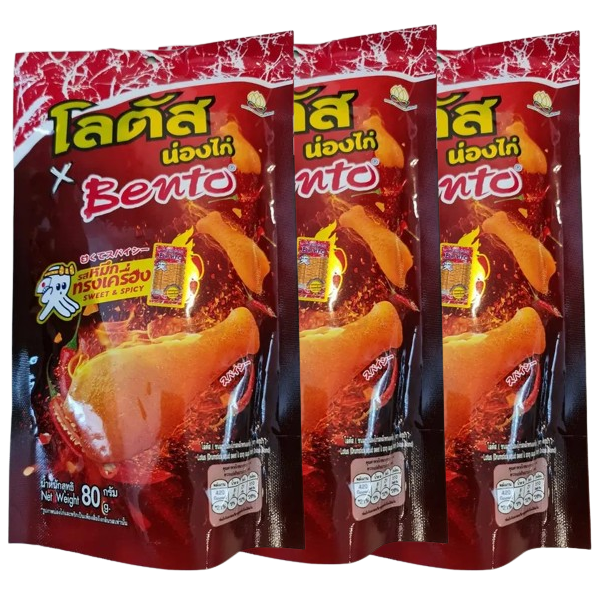 Lotus x Bento - Chicken Leg Snack - Squid Flavor 80g. (Pack of 3)