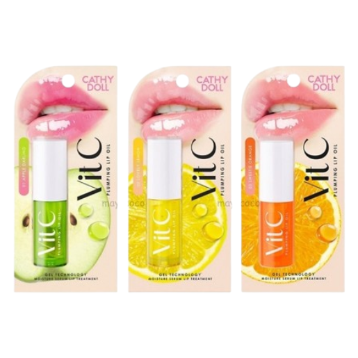 Cathy Doll - Vit C Plumping Lip Oils - Apple Darling, Lovely Melon and Sweetie Orange 2.4g. each (Pack of 3 Mix)