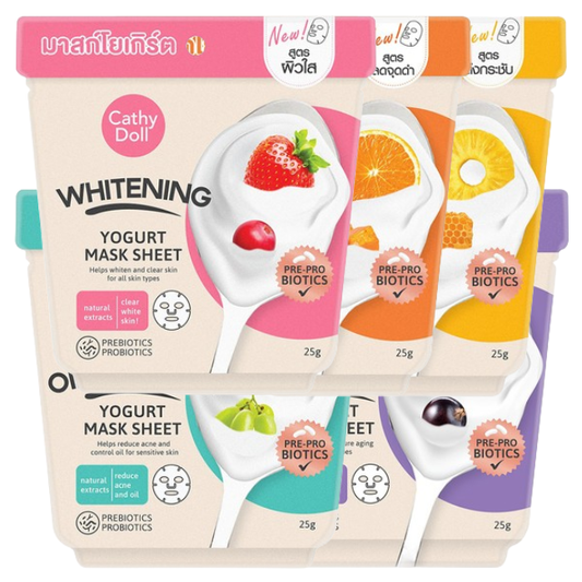 Cathy Doll - Yogurt Mask Sheets - Whitening, Anti Dark Spot, Pore Minimizing, Acne Oil Control and Anti-Wrinkle (Pack of 5 Mix)