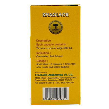 Khaolaor - Turmeric 500 mg., Curcuma Longo (100 capsules)